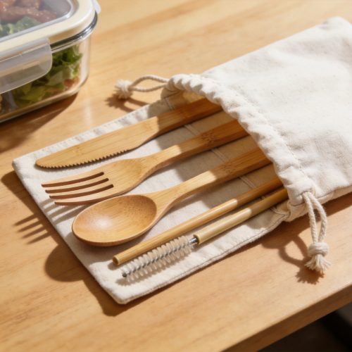 Bamboo Portable Cutlery Set with Travel Pouch