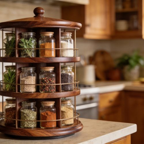 Wooden Spice Rack Carousel 6-Tier