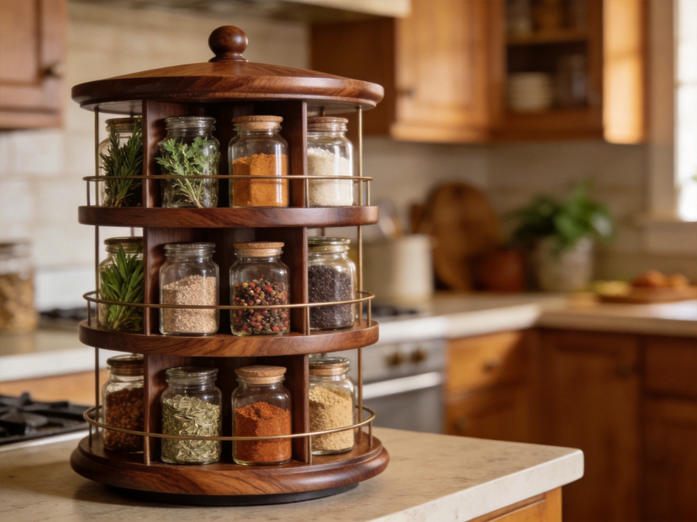 Wooden Spice Rack Carousel 6-Tier